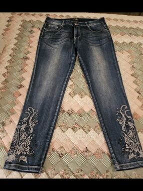 Dkin -Silver Floral Embroidery/Sequin Applique Jeans- Size 12
